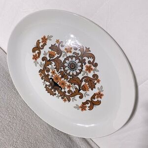 Vintage Cassandra Hostess Tableware MCM Brown Orange Floral Print Oval Platter
